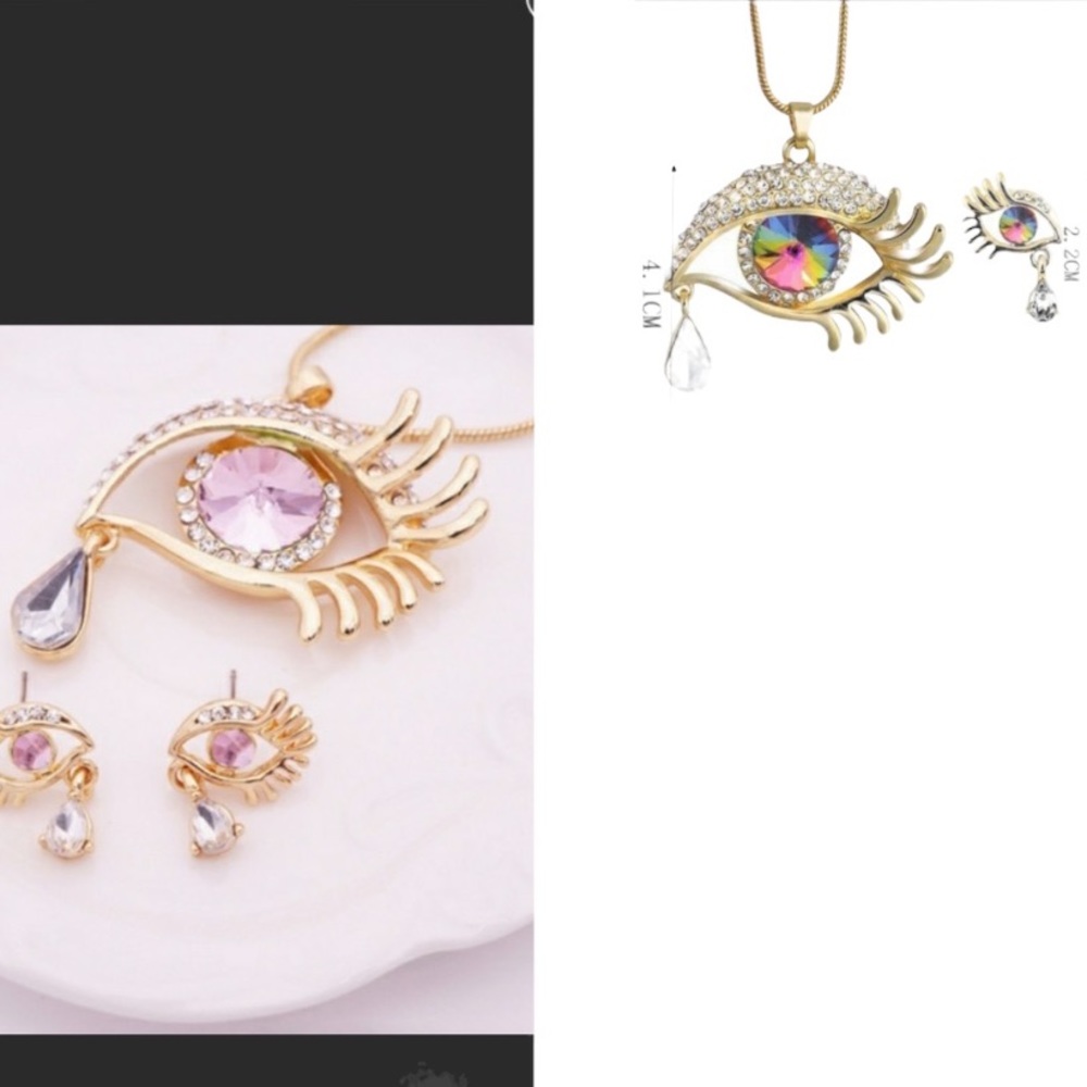 Turkish Evil Eye Teardrop Pendant and Earrings ( bin 2) - Picture 2 of 5